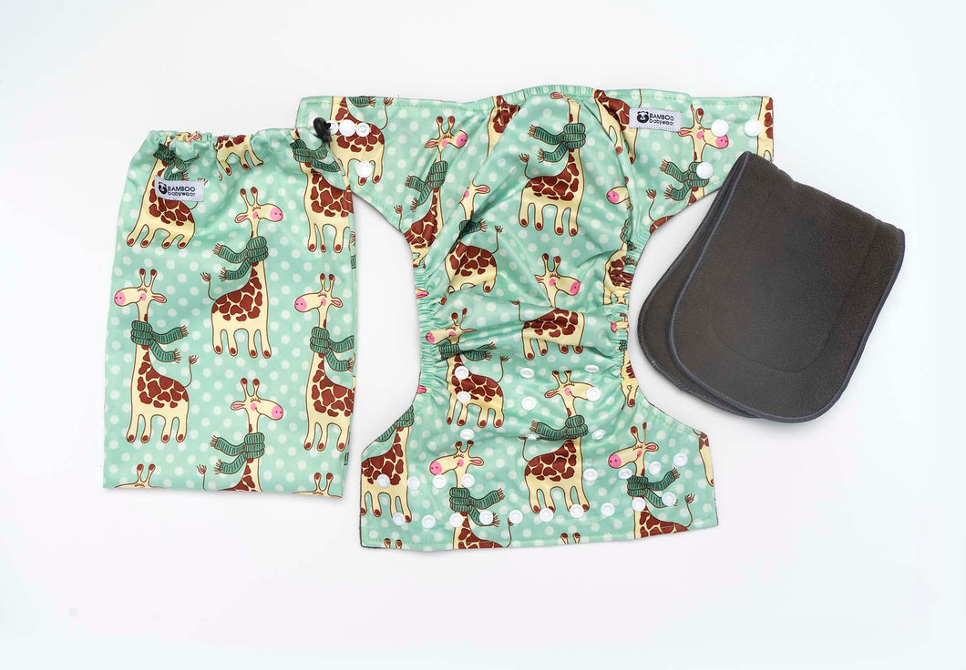 Green Giraffes Reusable Nappy Set