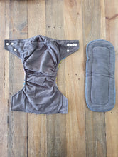 Load image into Gallery viewer, Image of charcoal grey inside of nappy and liner.