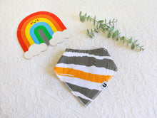 Load image into Gallery viewer, Yellow, grey and white tiger stripe patterned bib. 