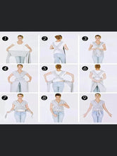 Load image into Gallery viewer, Multiple images of a women tying the baby carrier in nine small images.